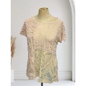 Johnny Was 4 Love And Liberty Silk Top S Pink Lace Crochet Eyelet Patchwork Boho